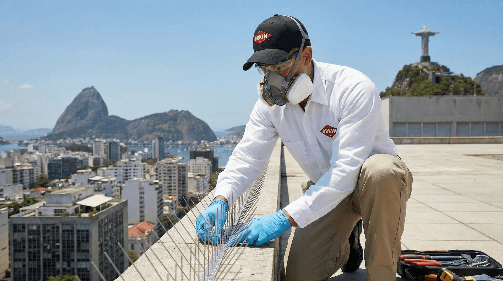 Técnica Orkin especialista em controle de pombos no Rio de Janeiro