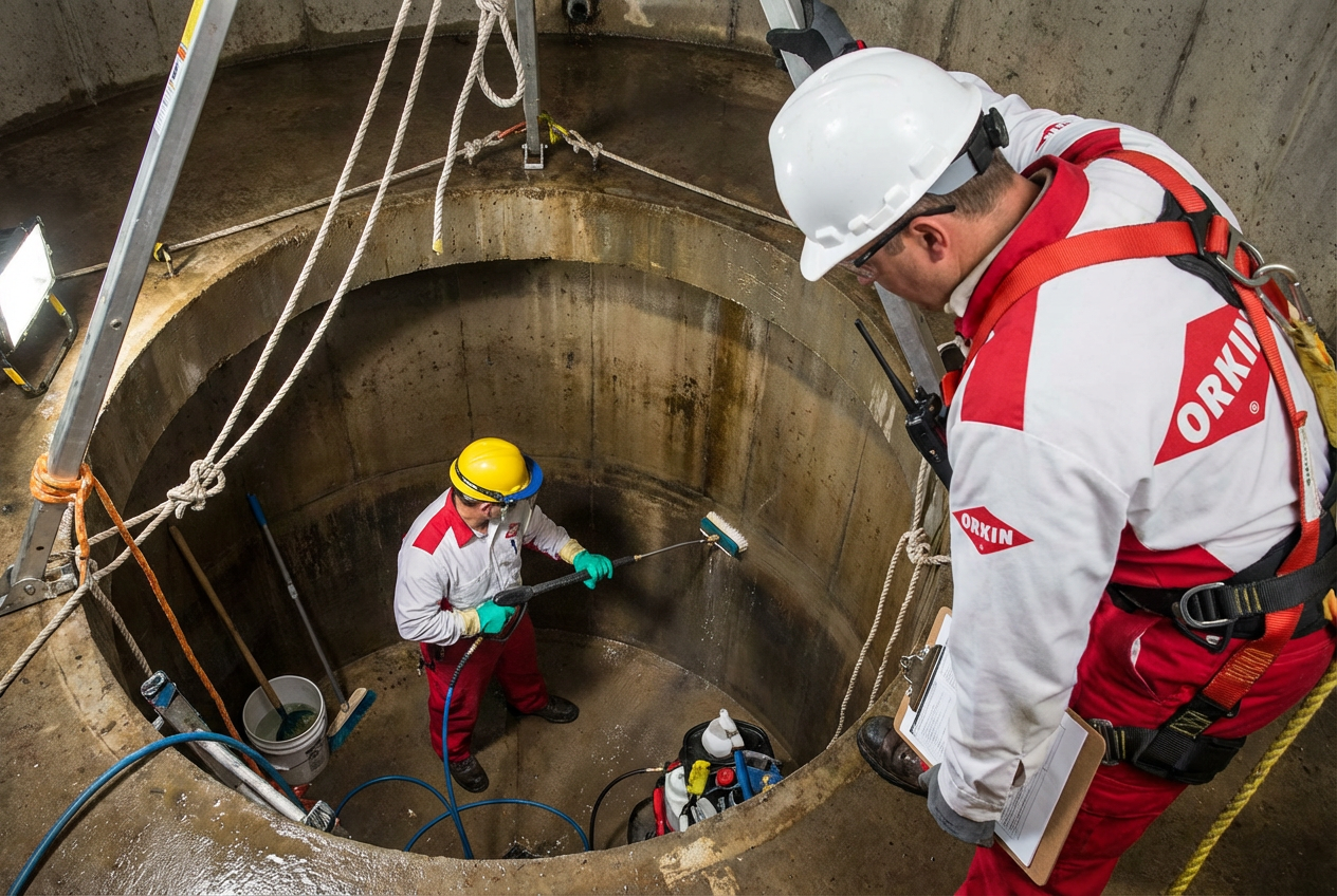 Técnico Orkin realizando serviço comercial